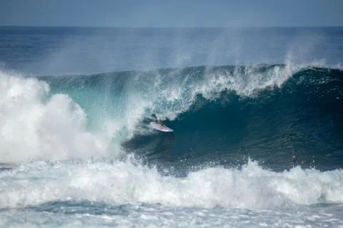 Surfer in action on a big wave Foto stock