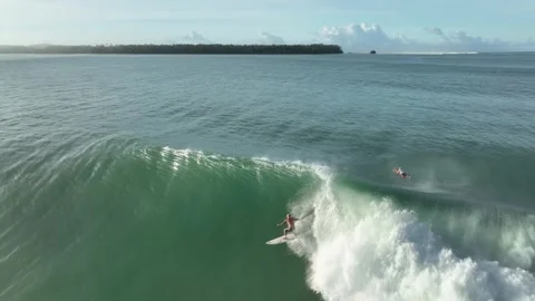 Surfer Action Drone Shot 4K Indonesia Big Wave Stock Footage 288567770