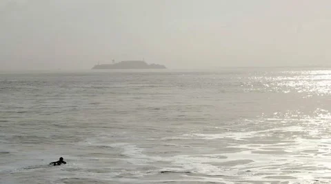 Surfer and Alcatraz Stock Footage 50360493