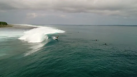 Surfer Barrel Perfect Wave Drone Shot Indonesia Stock Footage 148409470