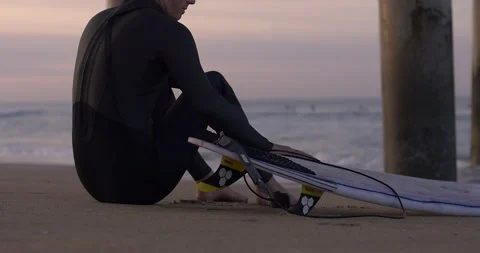 Surfer at Beach for Sunrise Stock Footage 262098604