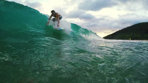 Surfer on Blue Ocean Wave Wipe Out. Stock Footage 52045232
