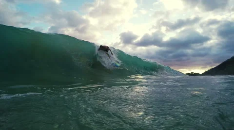 Surfer on Blue Ocean Wave Wipe Out. Stock Footage 52045298