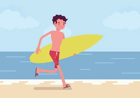 Surfer boy on a beach Stock Illustration