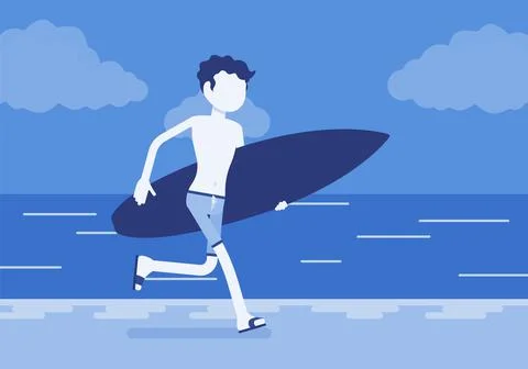 Surfer boy on a beach Stock Illustration
