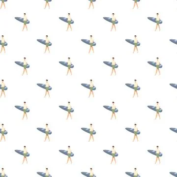 Surfer boy walking with surfboard seamless pattern Stock Illustration