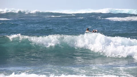 Surfer Catches Ocean Wave on longboard Stock-Footage 128655450