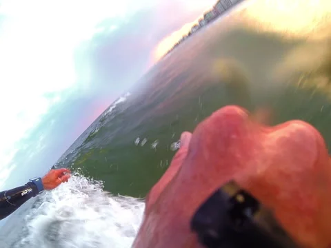 Surfer catching balance while in the Atlantic Ocean Stock Footage 42545409