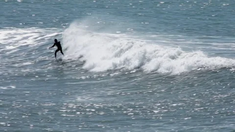 Surfer Catching Long Wave | Oceanside, CA Stock Footage 75729921