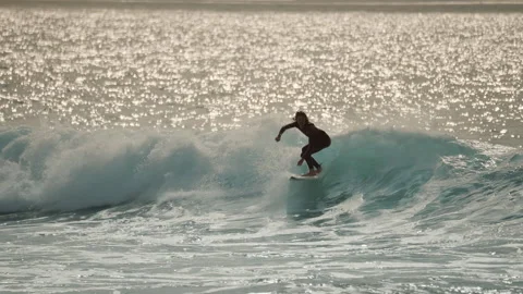 Surfer catching perfect blue ocean waves. Stock Footage 285730702
