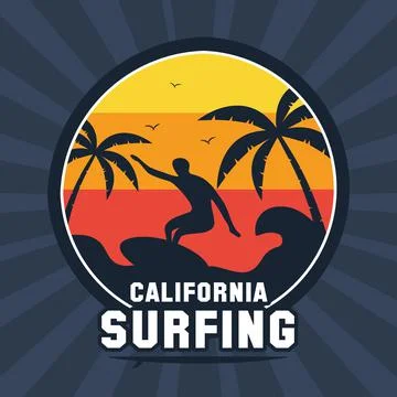 Surfer circular patch Stock Illustration