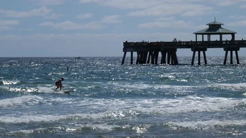 Surfer Deerfield Beach Pier Stock Footage 200843599