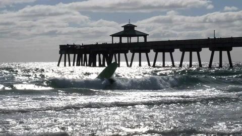 Surfer Deerfield Beach Pier Stock Footage 200843629