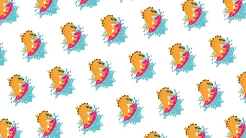 A surfer dinosaur seamless pattern looping animation Stock Footage 342280380