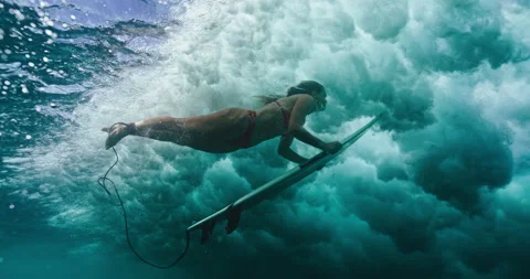 Surfer Diving Under Large Wave Stock Footage 218767167