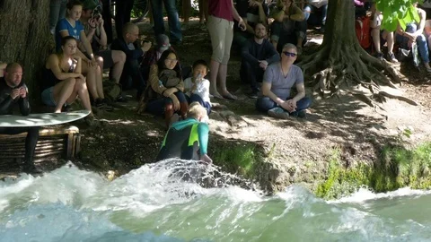 Surfer on the Eisbach-wave River Isar Stock Footage 75951690