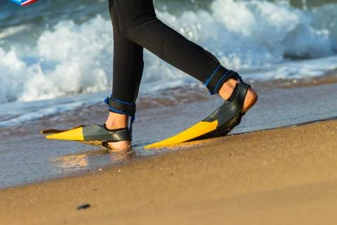 Surfer Flippers Beach Stock Photos