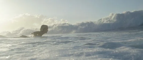 Surfer floating under the big wave in sea Stock-Footage 108642574
