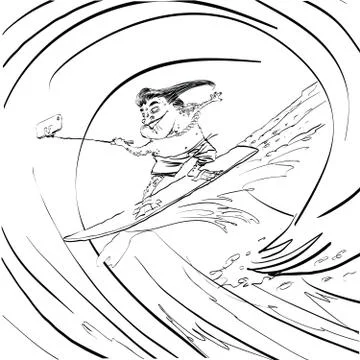 Surfer frog selfie wave Stock Illustration