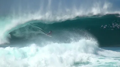 Surfer gets swallowed by big wave Stock Footage 92702003