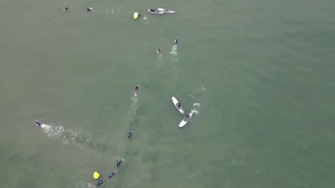 Surfer Group Seen By Drone Stock Footage 246729857