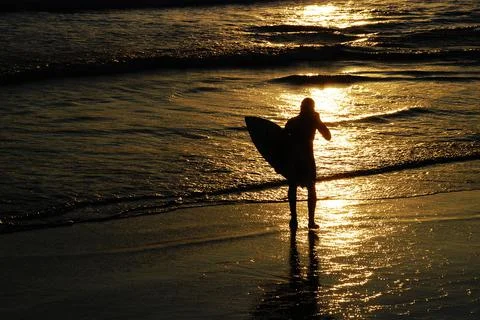 A surfer guy at the sunset Stock Photos