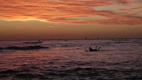 Surfer in Hawaii at Sunset Stock Footage 73182312