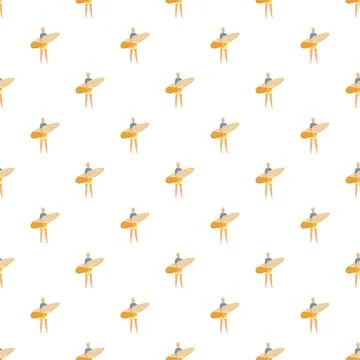 Surfer holding board seamless pattern background Illustrazione stock