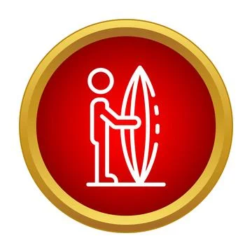 Surfer holding surfboard standing on a red gold icon Ilustración de archivo