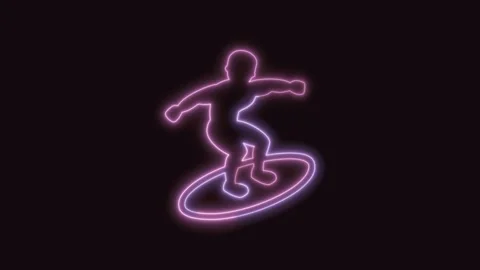Surfer Icon Neon Seamless Loop with Black Background 4K Video stock 311303568
