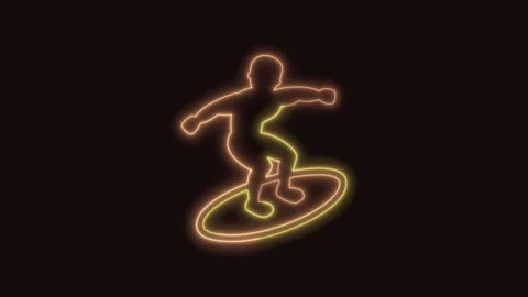 Surfer Icon Neon Seamless Loop with Black Background 4K Vídeos de archivo 311432466