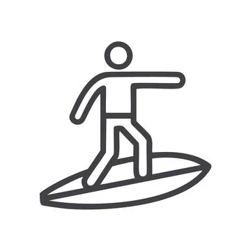Surfer icon. Simple line drawing icon of a surfer riding a wave. Perfect fo.. Illustrazione stock