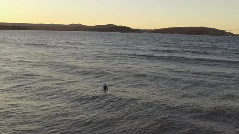 Surfer on Lake Superior Stock Footage 145145990