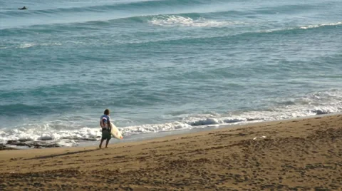 Surfer on lonely beach Stock Footage 35128325