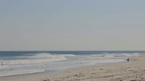 Surfer on a long beach Video stock 92414188