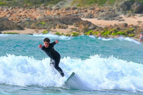 Surfer man in dynamic action off Ferrol, Spain (3) ,  15/06/2025 Stock Photos