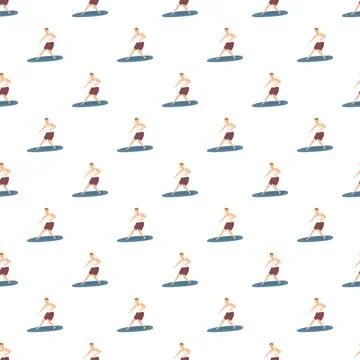 Surfer man riding wave seamless pattern Stock Illustration
