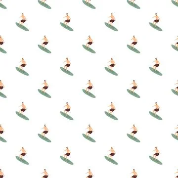 Surfer man riding wave summer sport pattern Stock Illustration