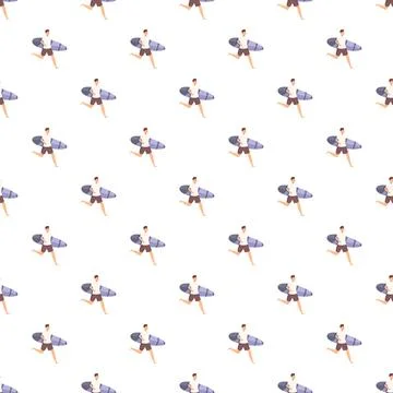 Surfer man running with surfboard seamless pattern Ilustración de archivo