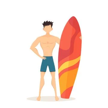 Surfer Man with a Surfboard Stock Illustration