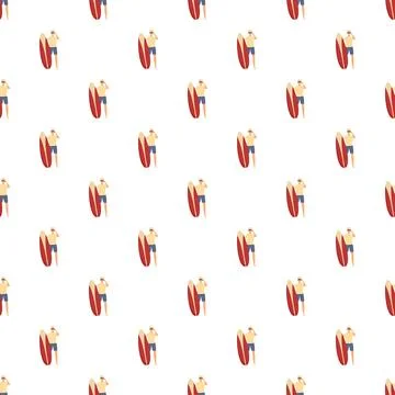 Surfer man with surfboard repeating seamless pattern Stock Illustration