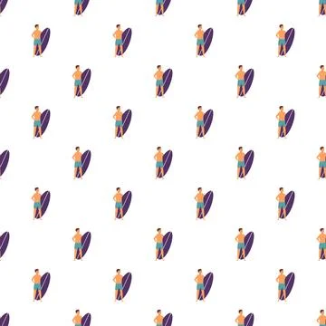Surfer man with surfboard seamless pattern Stock Illustration