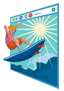 Surfer on net window Stock Illustration