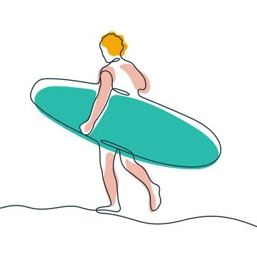 Surfer one line colourful vector illustration Stock Illustration