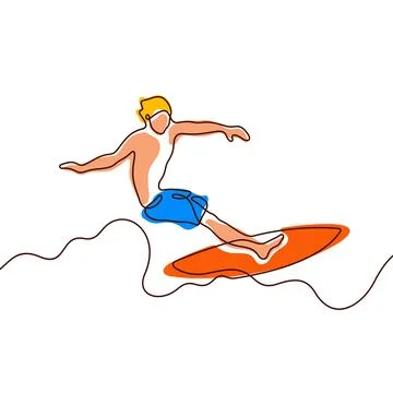 Surfer one line colourful vector illustration Stock Illustration