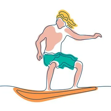 Surfer one line colourful vector illustration Stock Illustration