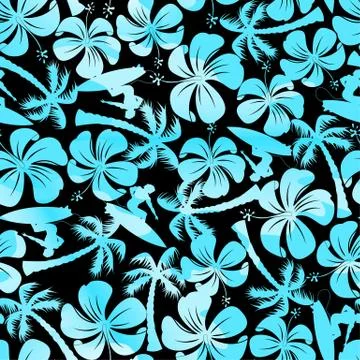 Surfer with palm tree seamless pattern Stock Illustration