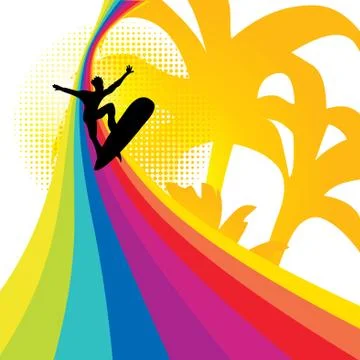 Surfer on the rainbow, vector illustration Stock Illustration