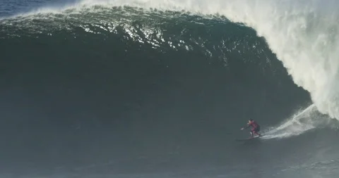 Surfer Rides Huge Wave Stock Footage 262087914