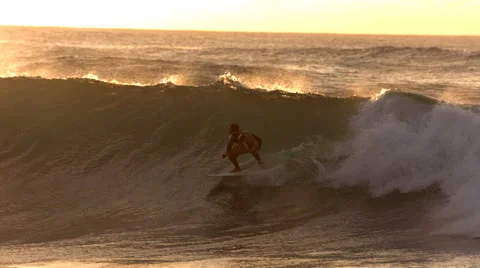 Surfer rides wave at sunset, slow motion Stock-Footage 62280818